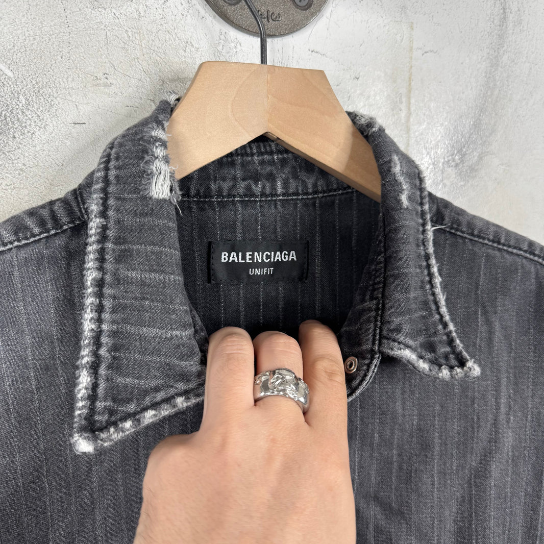 Balenciaga Distressed Pinstriped Denim Overshirt