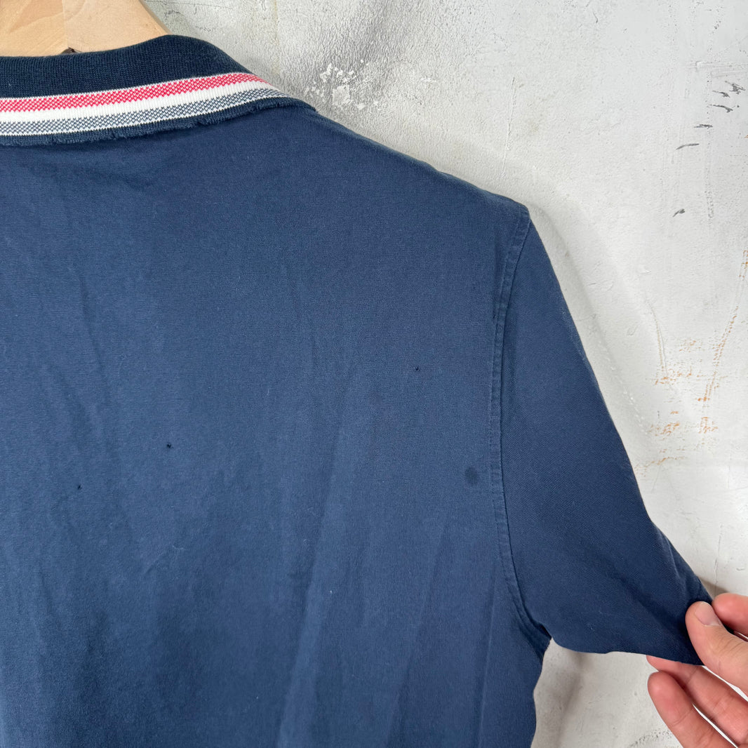 Thom Browne Navy Distressed Collar Striped Polo