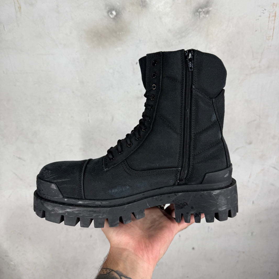 Balenciaga Canvas Ditressed Strike Boots