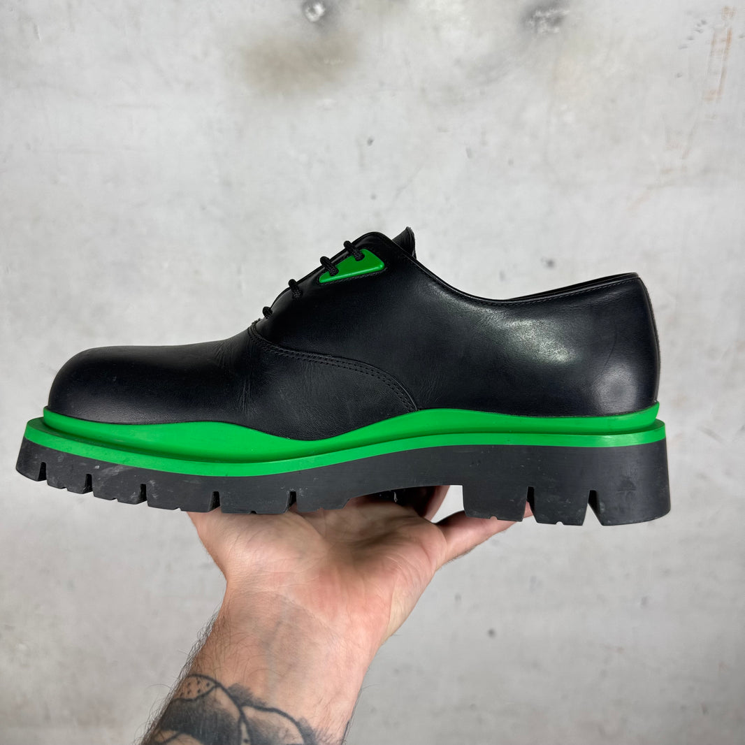 Bottega Veneta Black/Green Rubberized Derbys