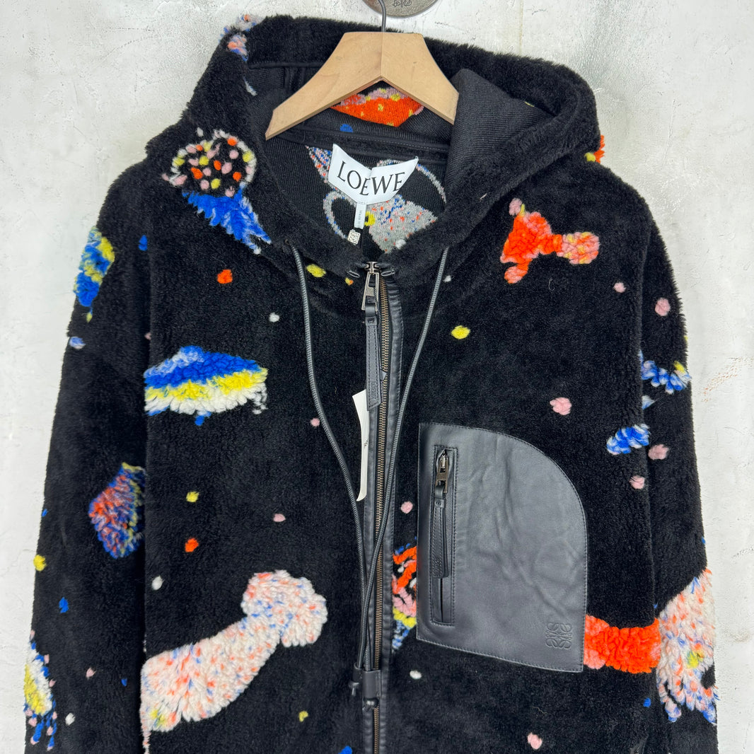 Loewe Ocean Leather/ Fleece Trimmed Jacket