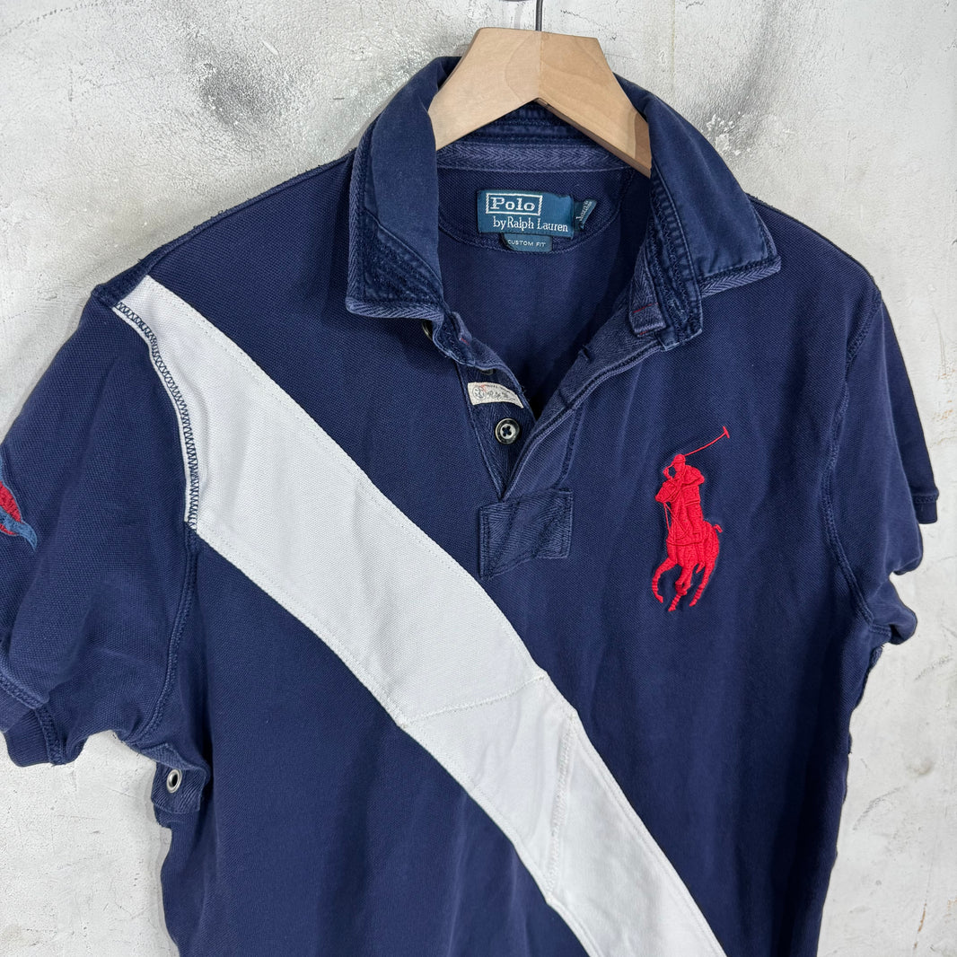 Ralph Lauren Navy Red Big Pony Diagnal Stripe Polo