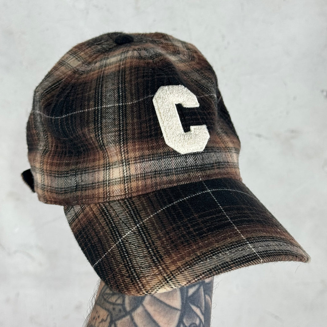 Celine Brown Plaid Chenille Logo Hat