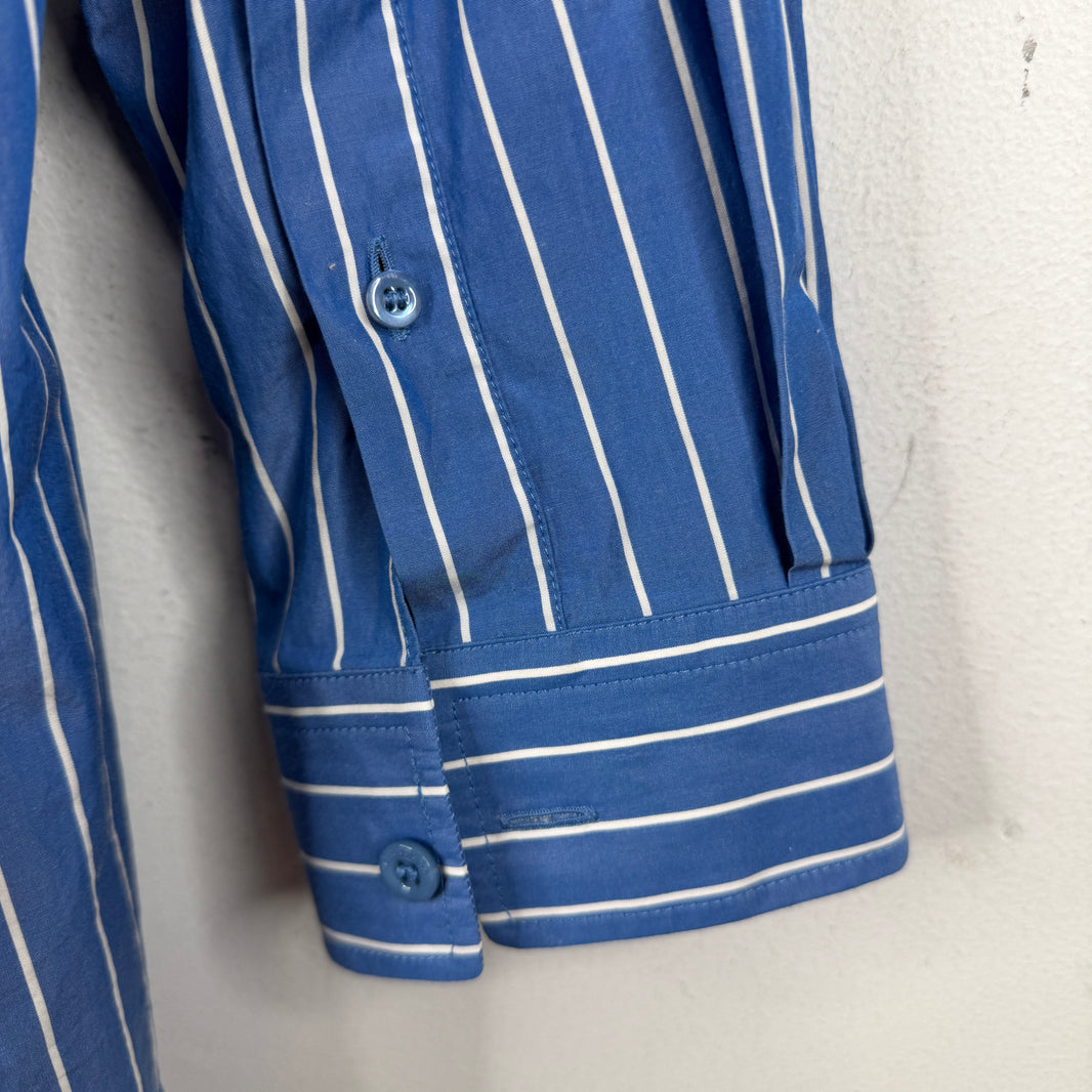 Balenciaga Blue Back Logo Striped Button Up Shirt