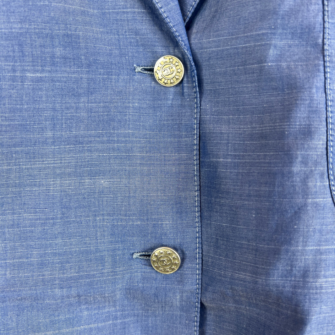 Chanel Blue Button Up Thin Blazer Jacket
