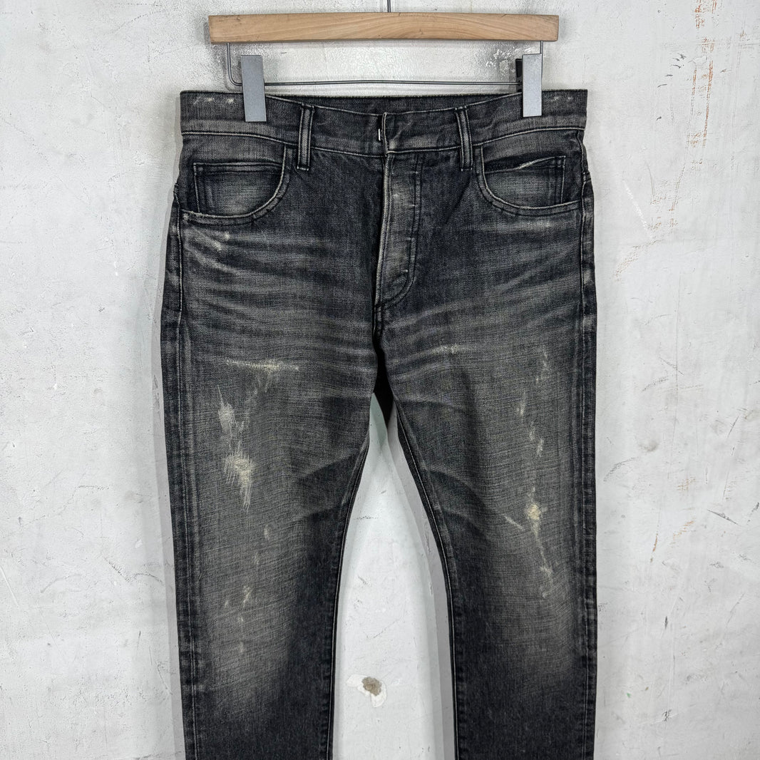 Balmain Straight Legged Charcoal Distressed Jeans