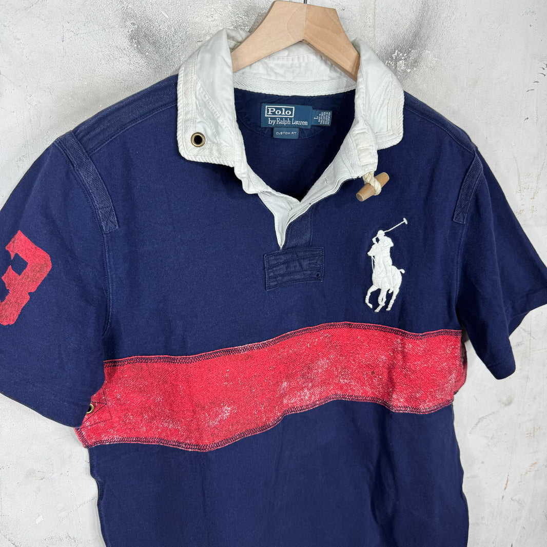 Ralph Lauren Navy Big Horse Red Horizontal Stripe Polo