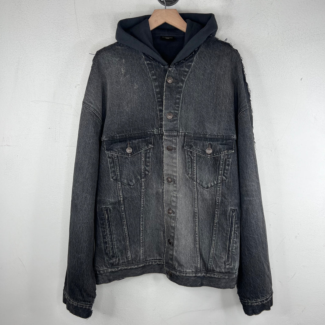 Balenciaga Sample Hybrid Denim Hooded Red Tape Jacket