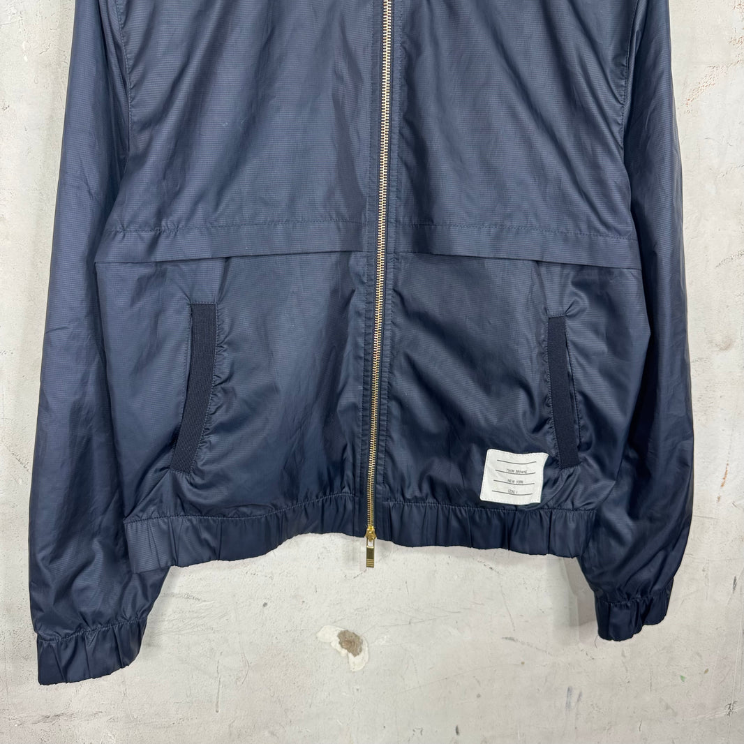 Thom Browne Navy Mesh Back Stripe Windbreaker