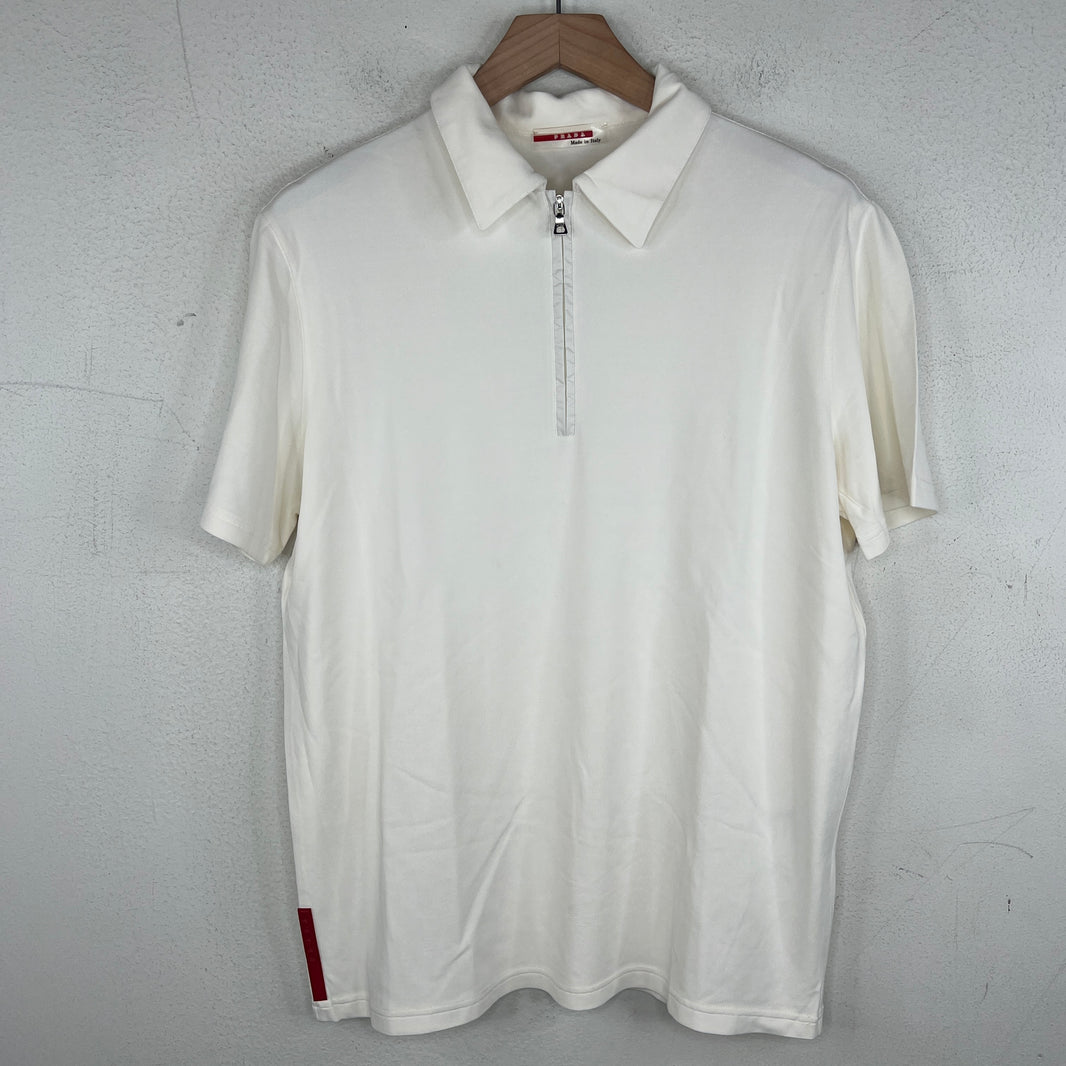 Prada White Zip Up Polo T-Shirt