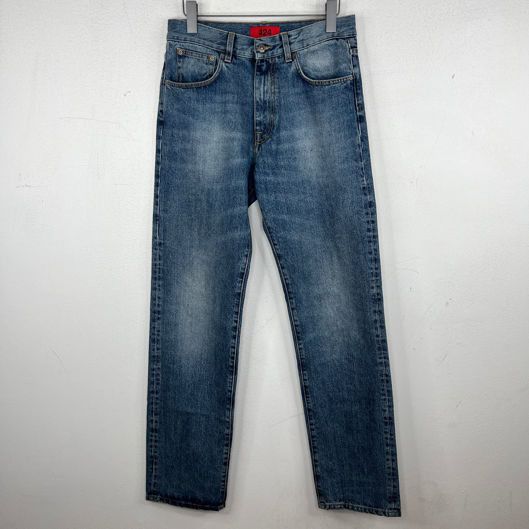 424 Blue Straight Leg Washed Denim Jeans