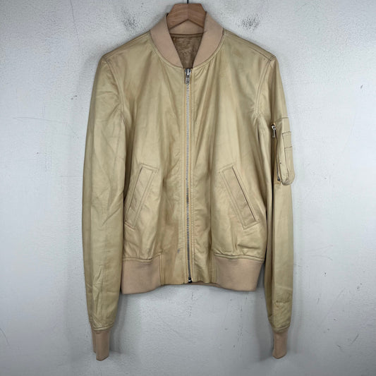Rick Owens Cream Leather Bomber Jacket