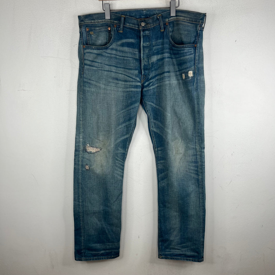 RRL Blue Washed Repaired Jeans