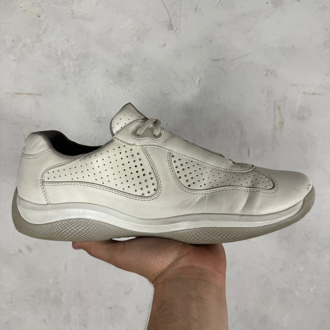 Prada White Perforated Leather Americas Cup