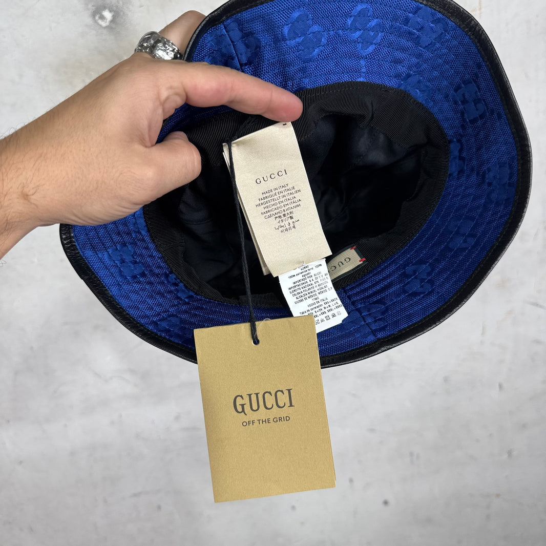Gucci Blue Monogram Bucket Hat New