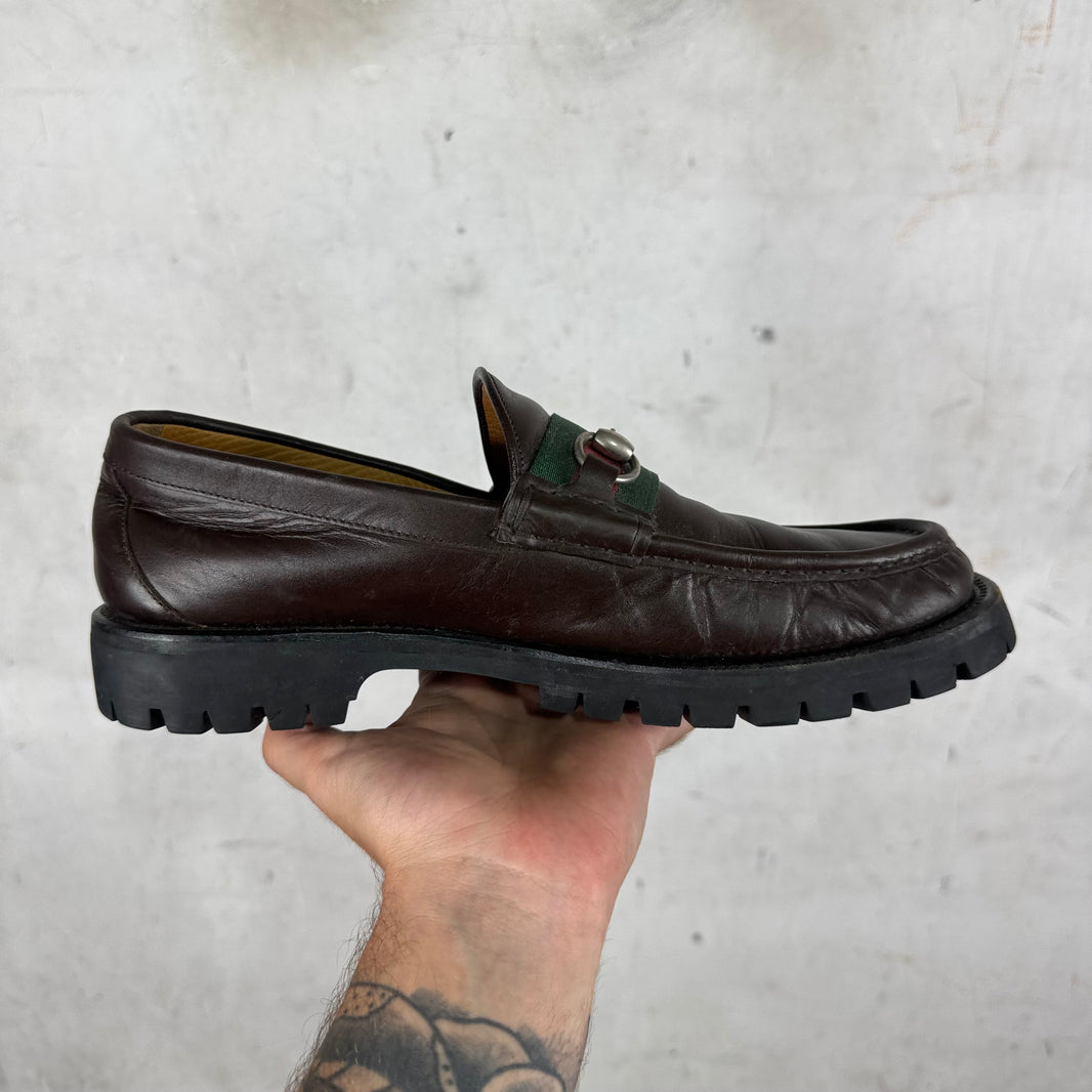 Gucci Platformed Brown Horsebit Loafers