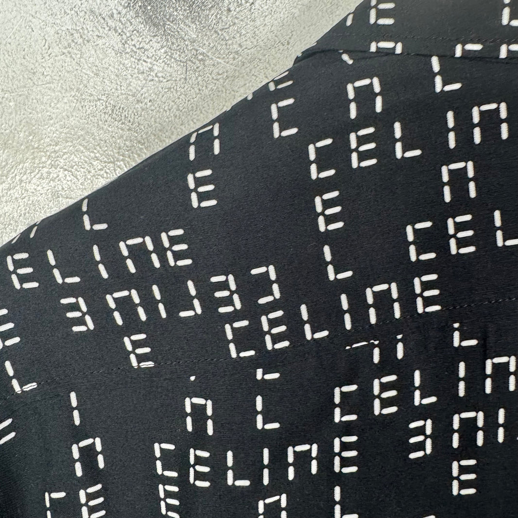Celine Black Analog Text L/S Button Up Shirt