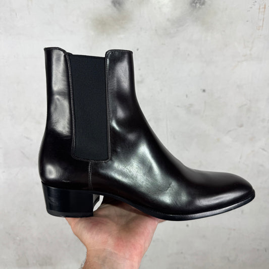 Saint Laurent Dark Brown Leather Wyatt Boots