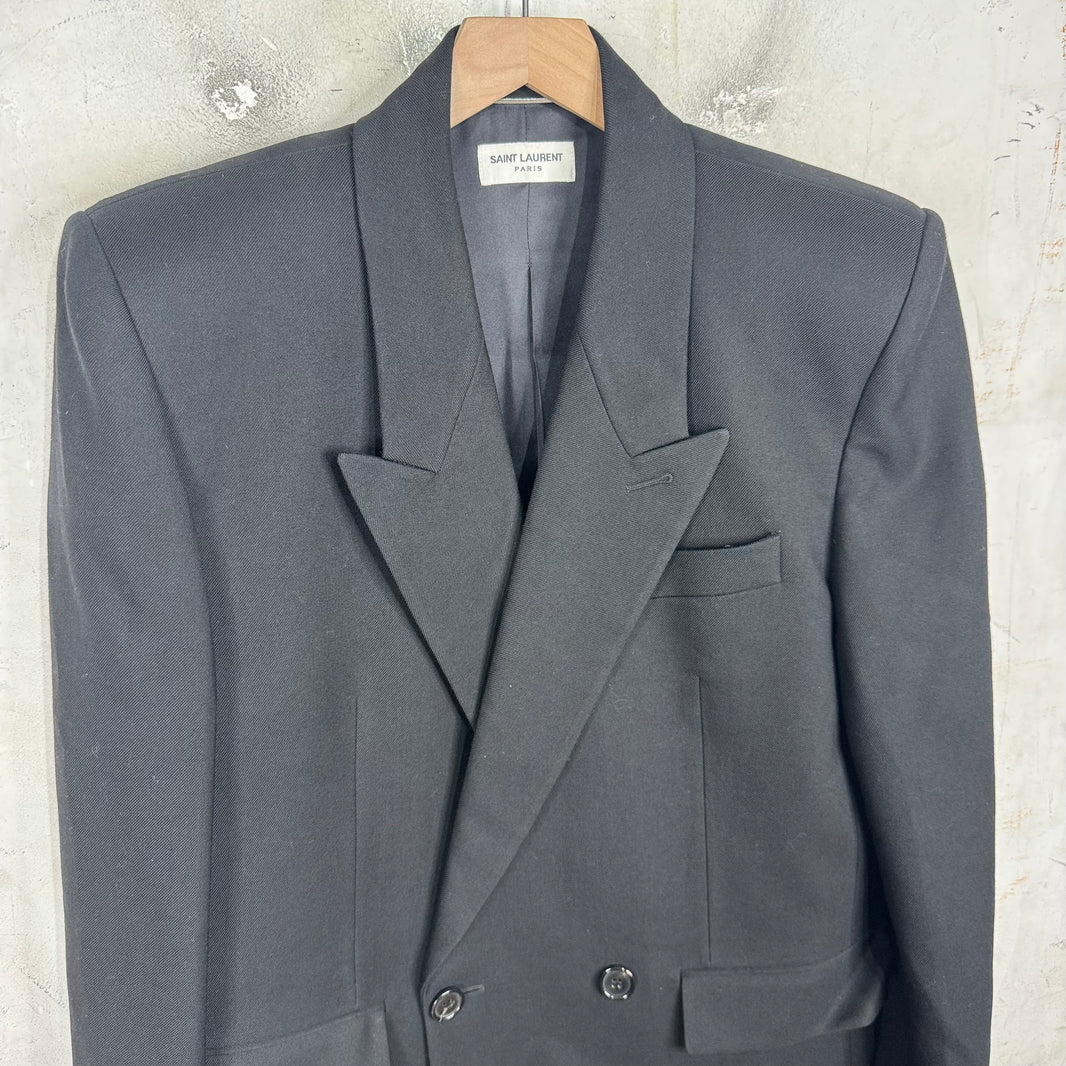 Saint Laurent Black Padded Shoulder Long Blazer