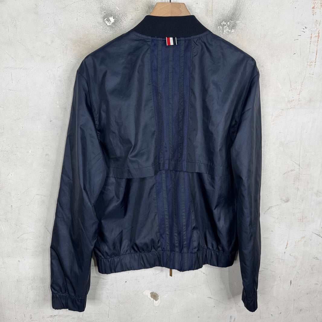 Thom Browne Navy Mesh Back Stripe Windbreaker