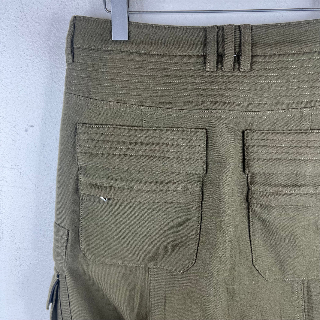 Balmain Green Wool Moto Cargo Pants