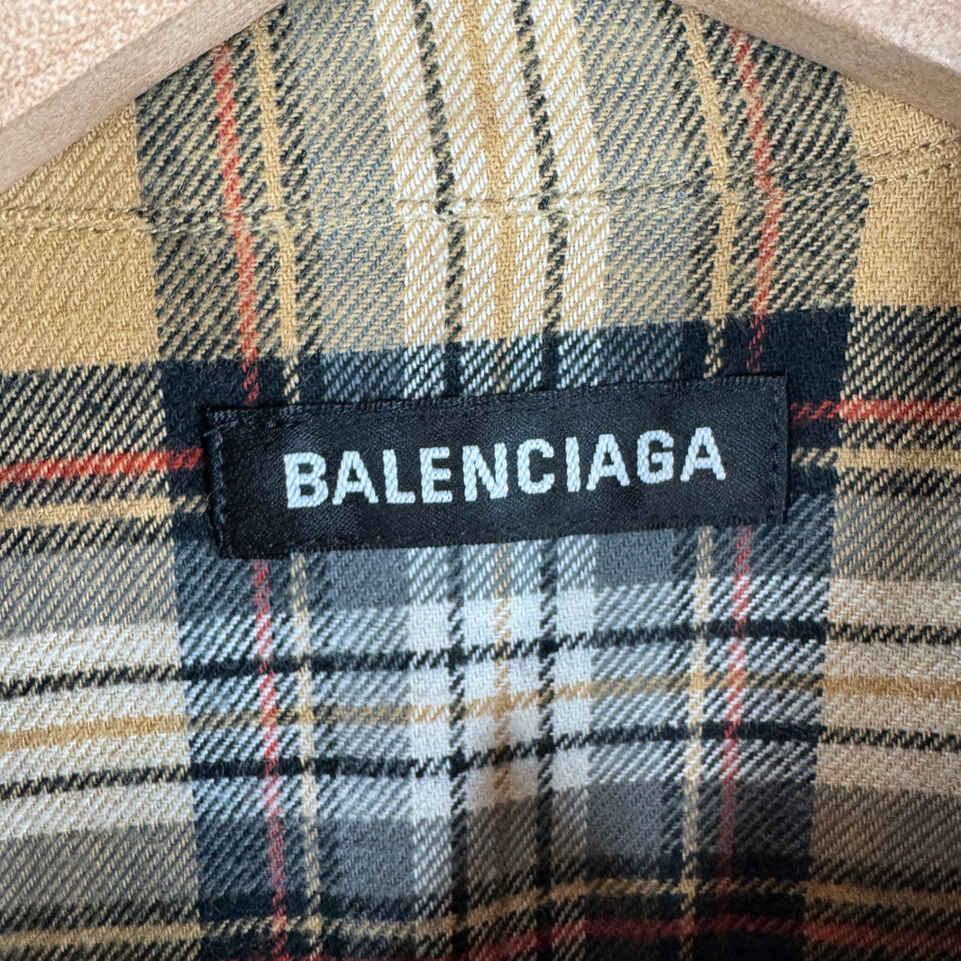 Balenciaga Beige Plaid Button Up Shirt