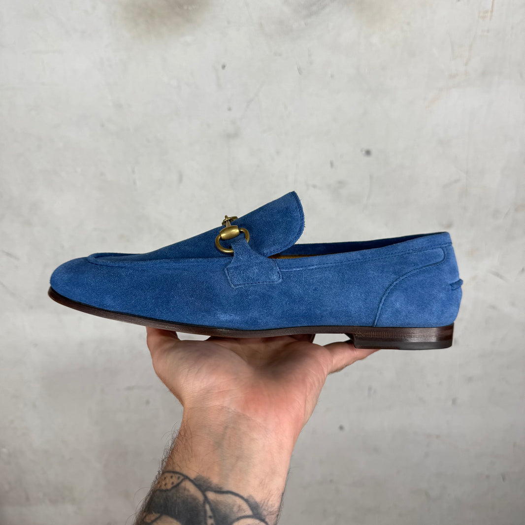 Gucci Blue Suede Horsebit Loafers