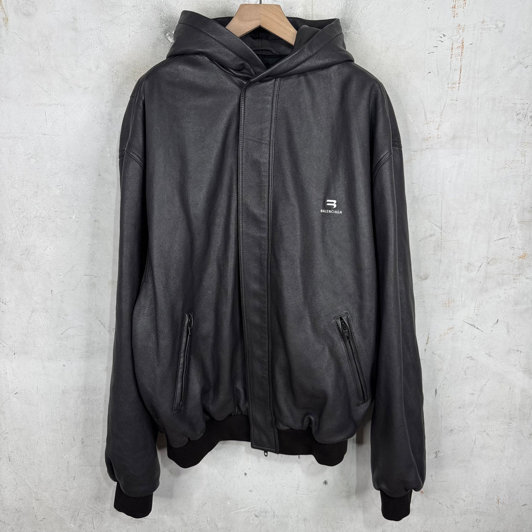 Balenciaga Brown Taxi Hooded Leather Jacket