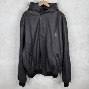 Balenciaga Brown Taxi Hooded Leather Jacket