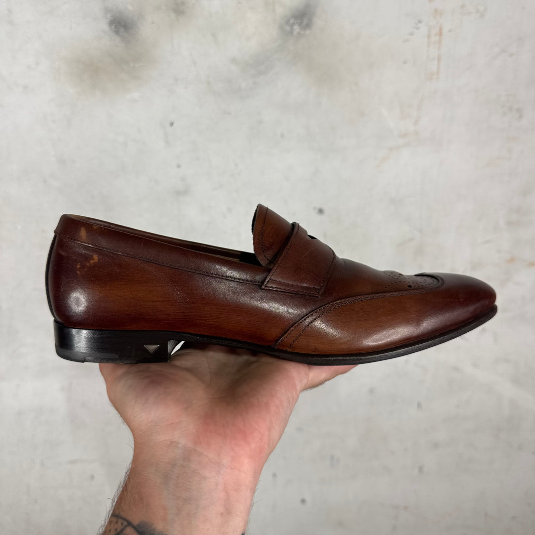 Prada Brown Leather Wing Tipped Loafers