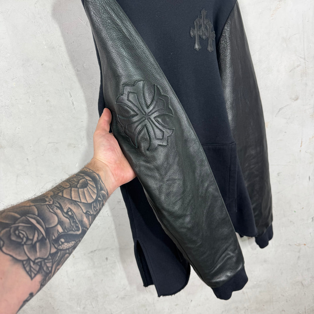Chrome Hearts Triple Cross Leather Sleeved Crewneck