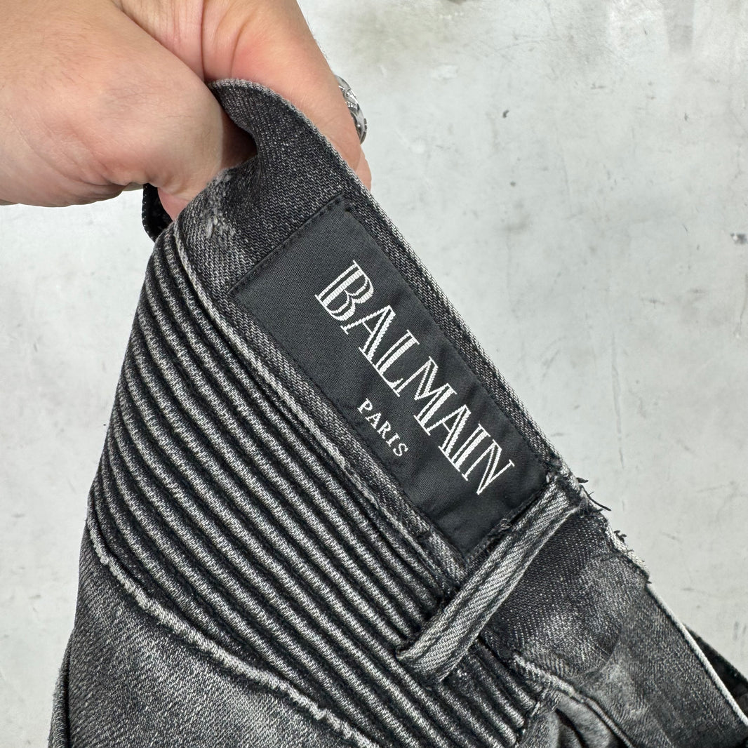 Balmain Altered Distressed Biker Jeans