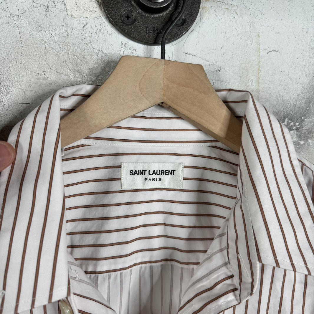 Saint Laurent Striped Pocketed Logo Shirt