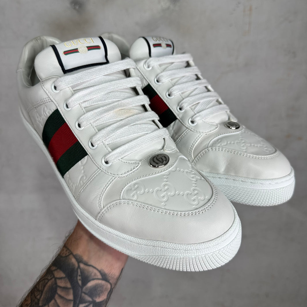 Gucci White Monogram Screener Sneakers