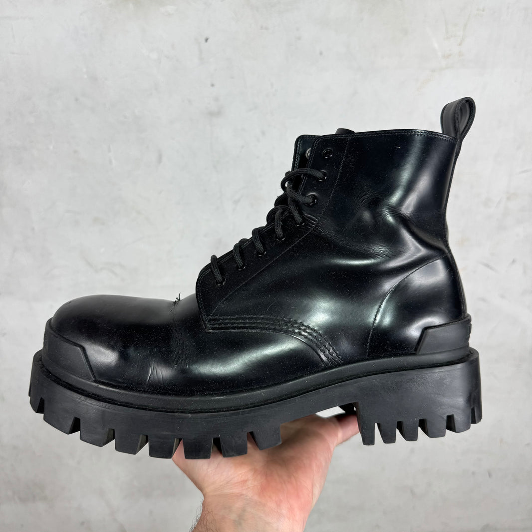 Balenciaga Black Leather Strike Boots