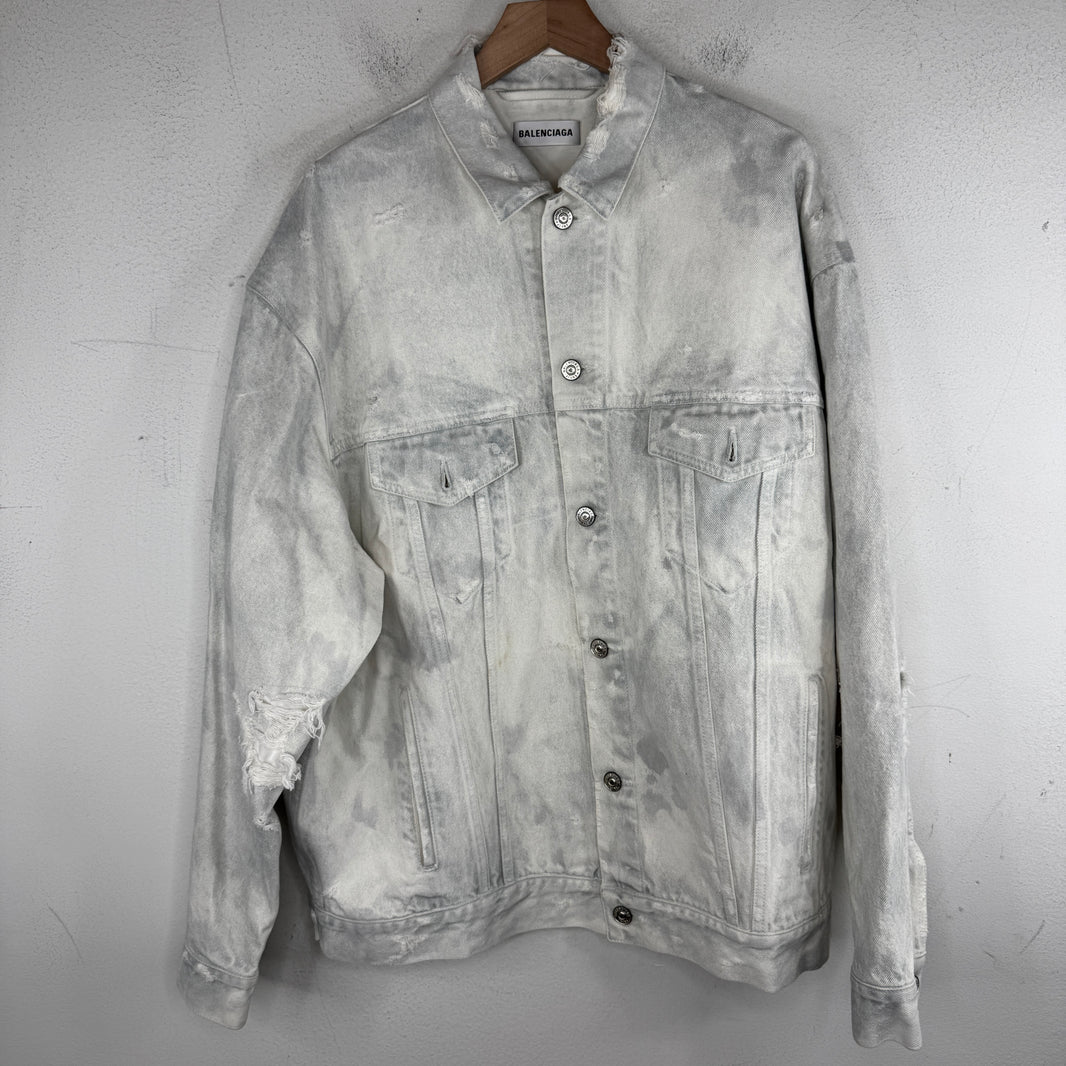 Balenciaga Distressed White Oversized Denim Jacket