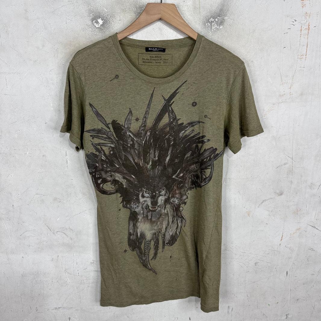 Balmain Olive Wolf T-Shirt