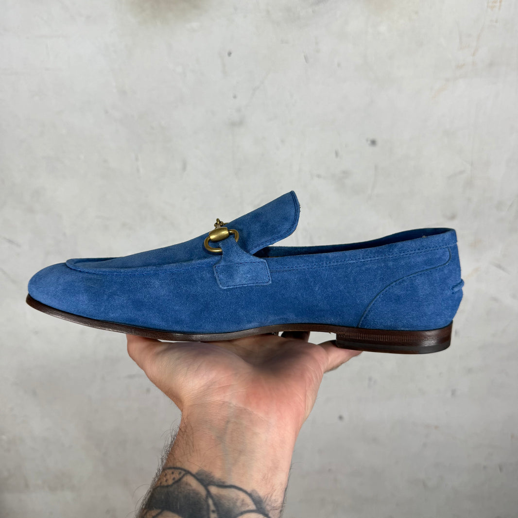 Gucci Blue Suede Horsebit Loafers