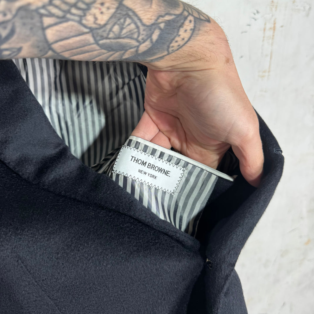 Thom Browne Black Felt Wool Gold Hardware Blazer