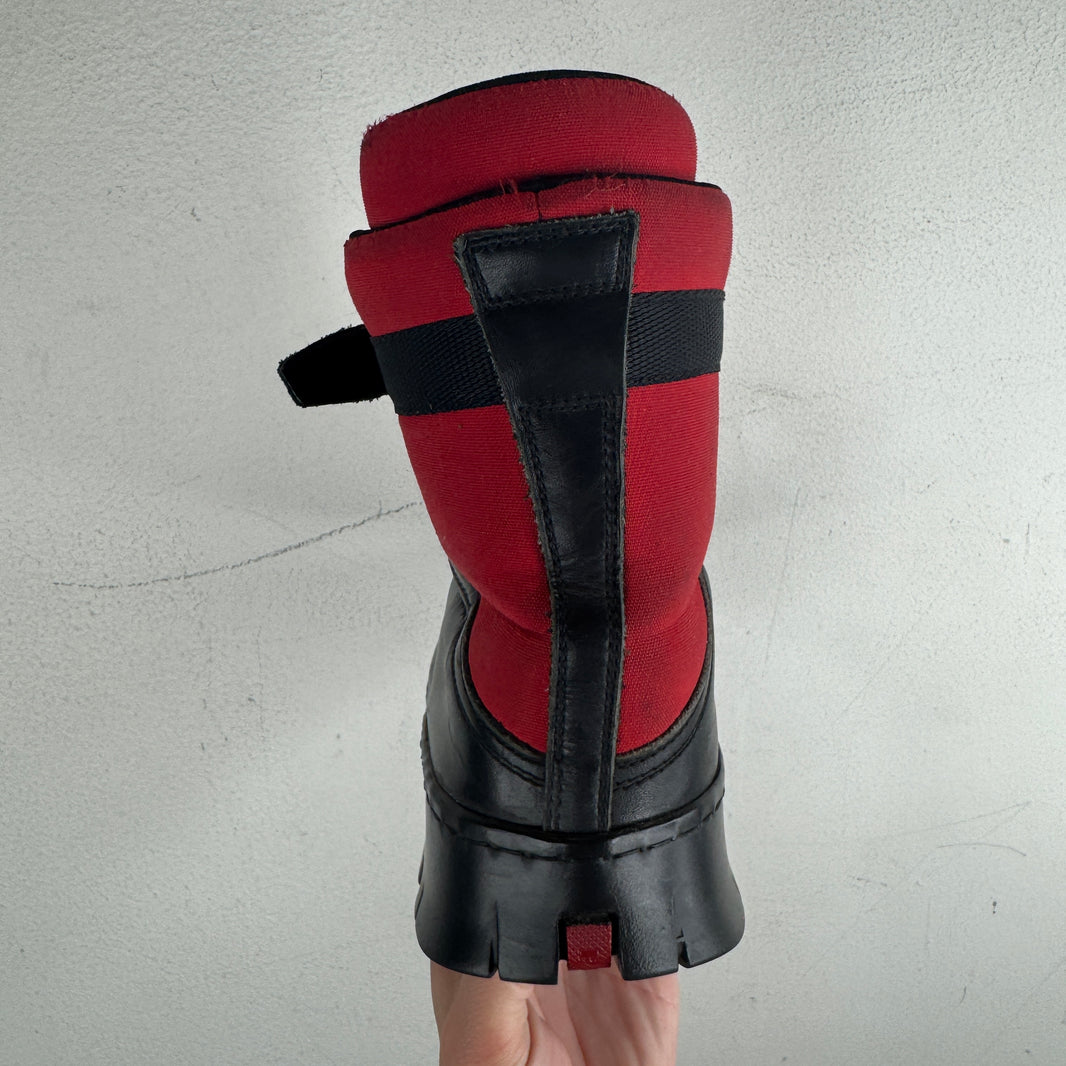 Prada Red/Black Strapped Hi Top Boots