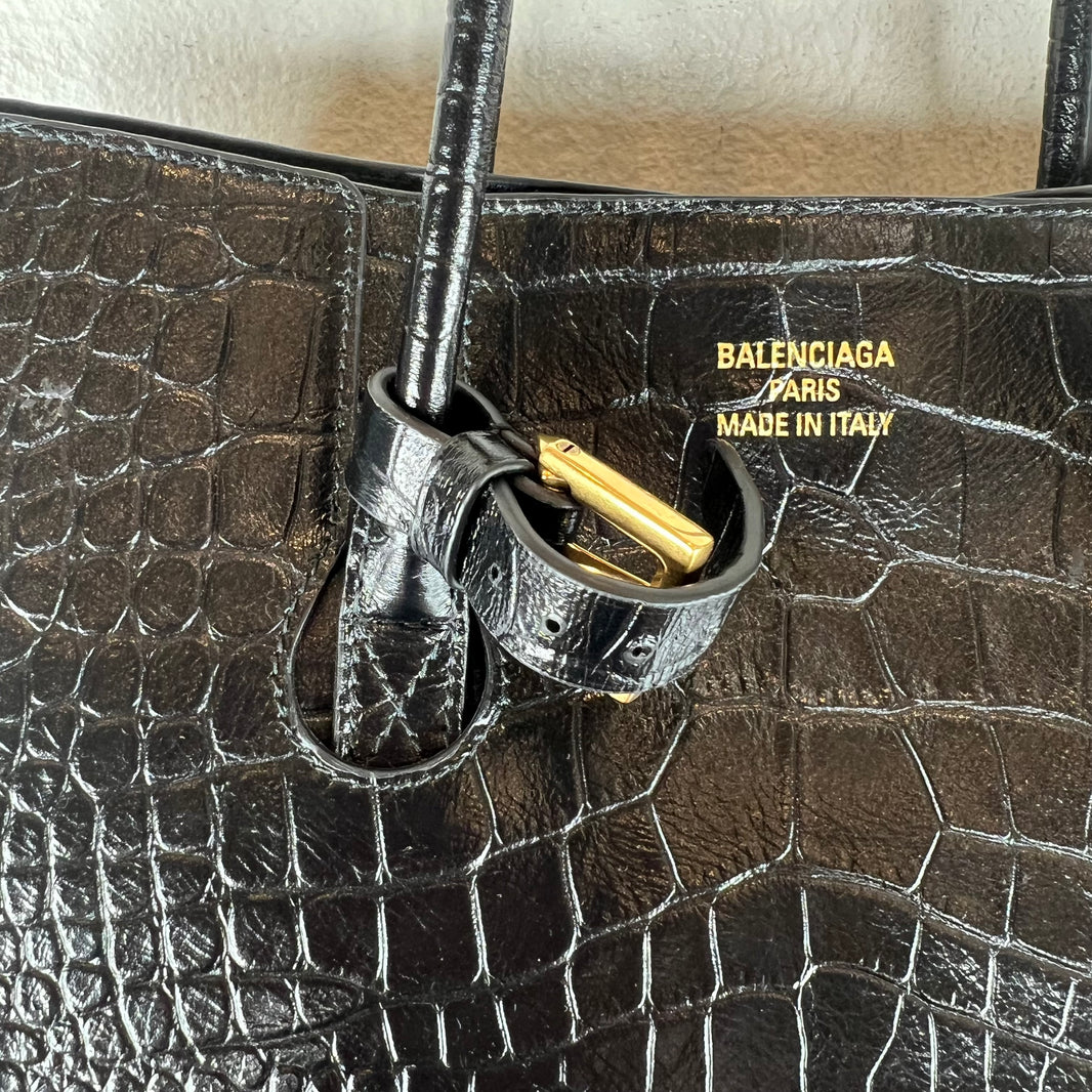 Balenciaga Medium Croc-Embossed Bel-Air Bag