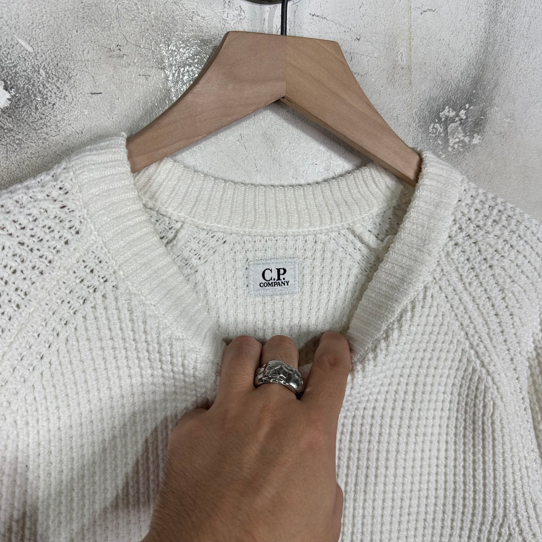 CP Company White Waffle Knitted Sweater