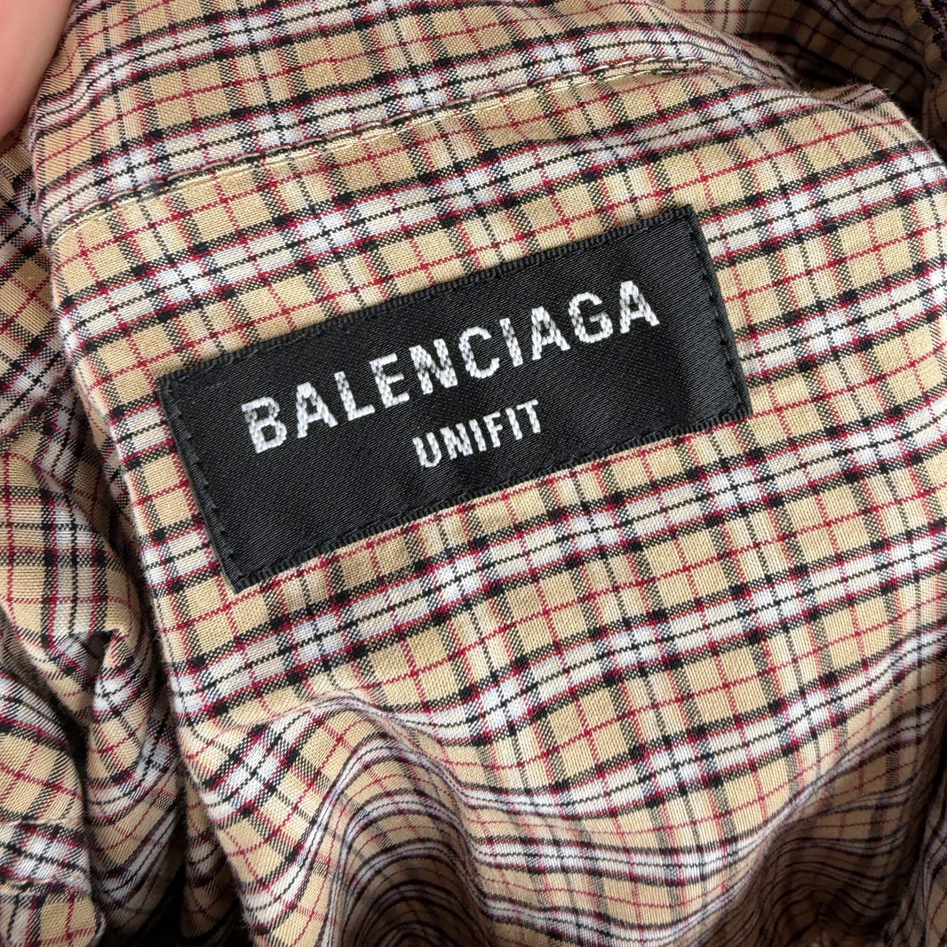 Balenciaga Brown Plaid Oversized Button Up Shirt