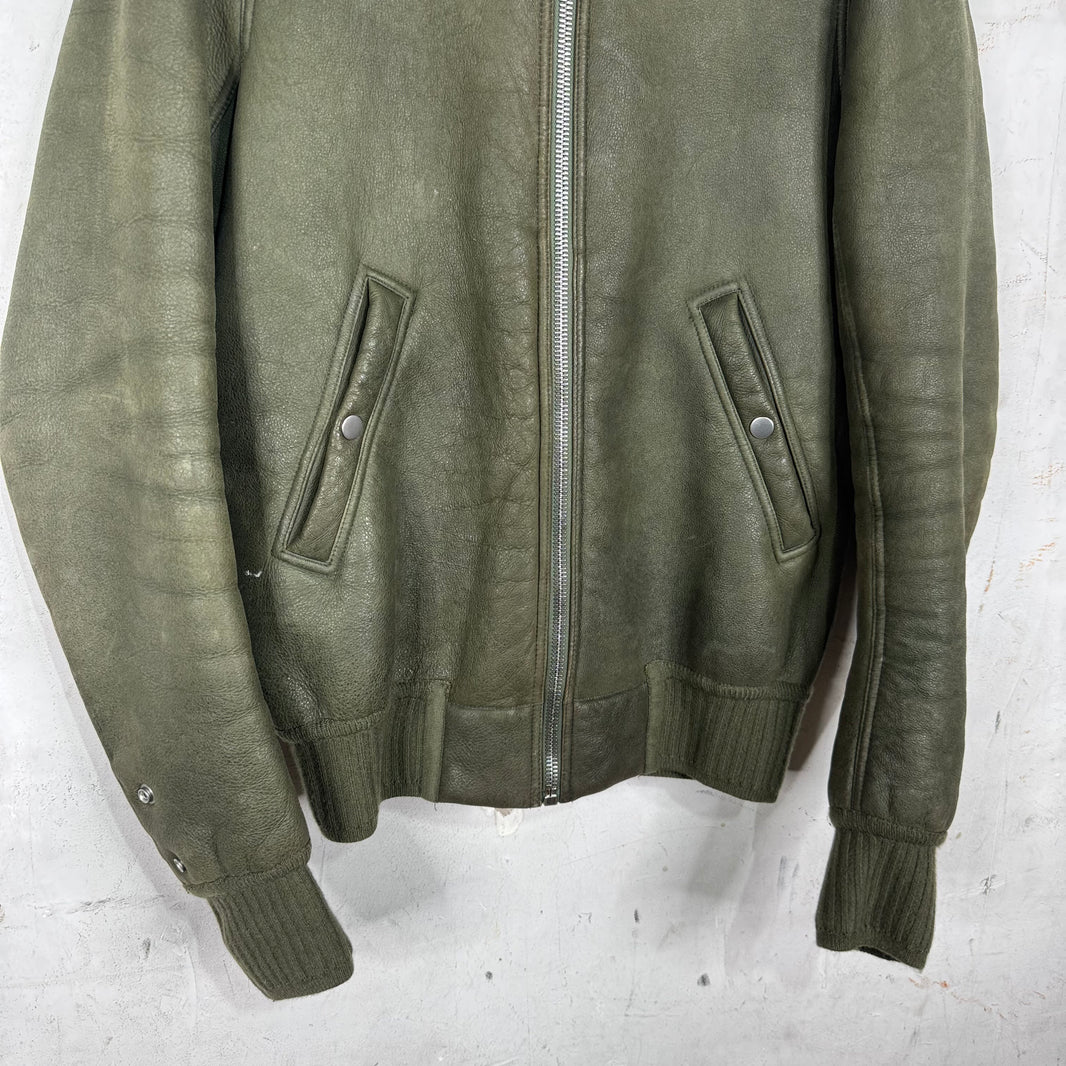 Rick Owens Blistered Leather Shearling Bomber Jacket