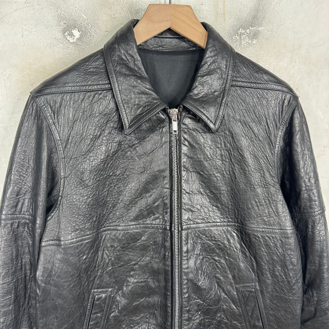 Rick Owens Temple Pebbled Leather Strapped Jacket