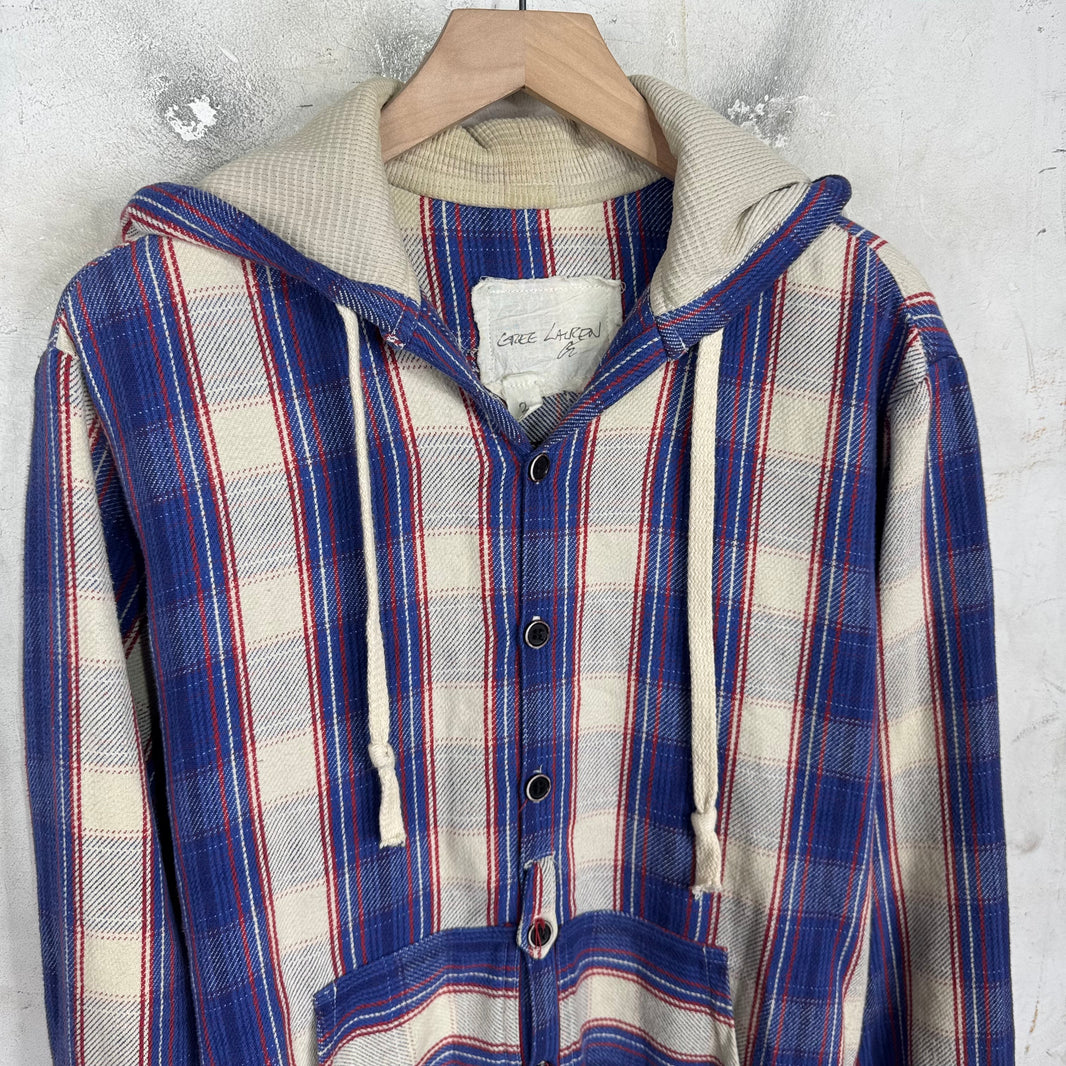 Greg Lauren Frayed Hooded Flannel