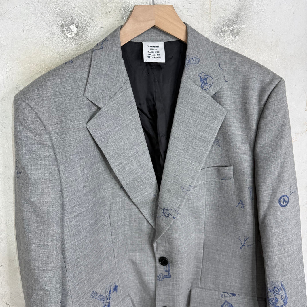 Vetements Grey Scribble Blazer
