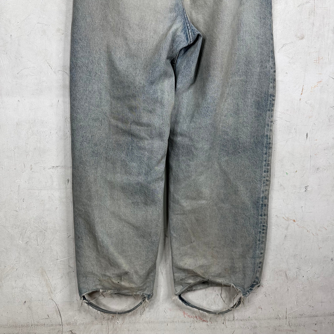 Balenciaga Lightwash Baggy Distressed Hem Jeans