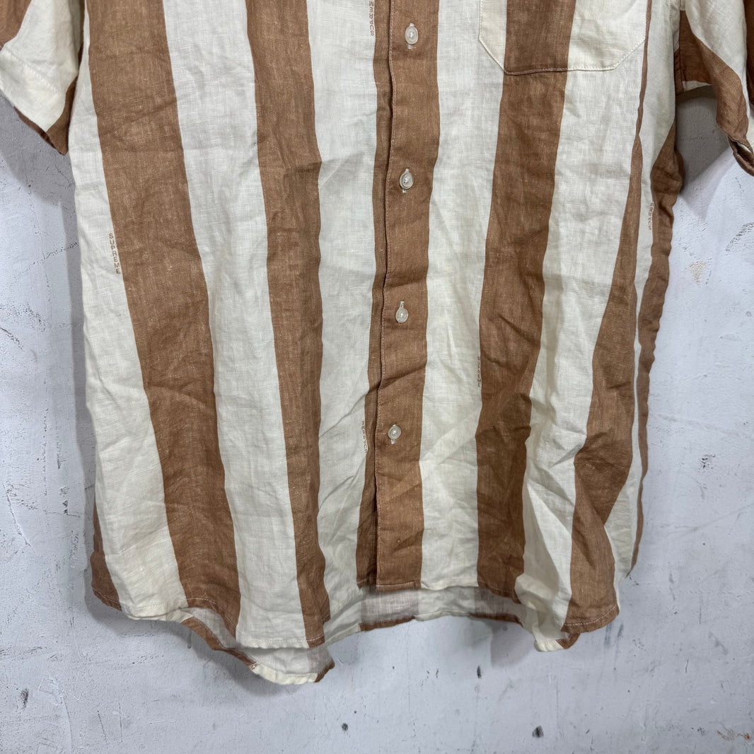 Supreme Tan/White Wide Striped Linen Shirt