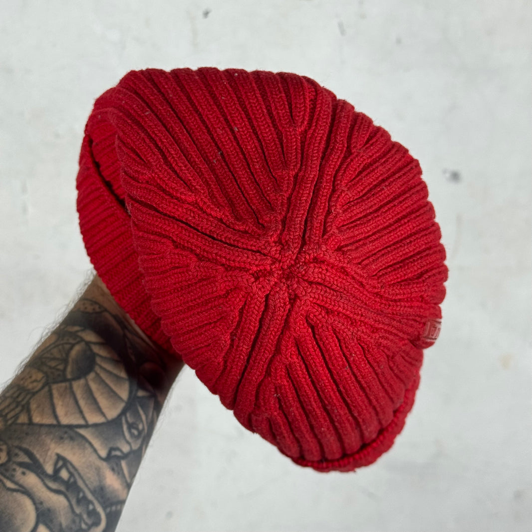 Prada Red Bar Ribbed Beanie